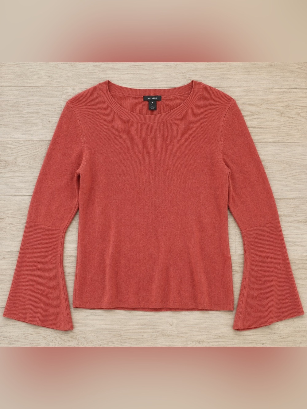 Halogen Petite Small Peach Bell Sleeve Sweater Crewneck Knit Top Nordstrom
